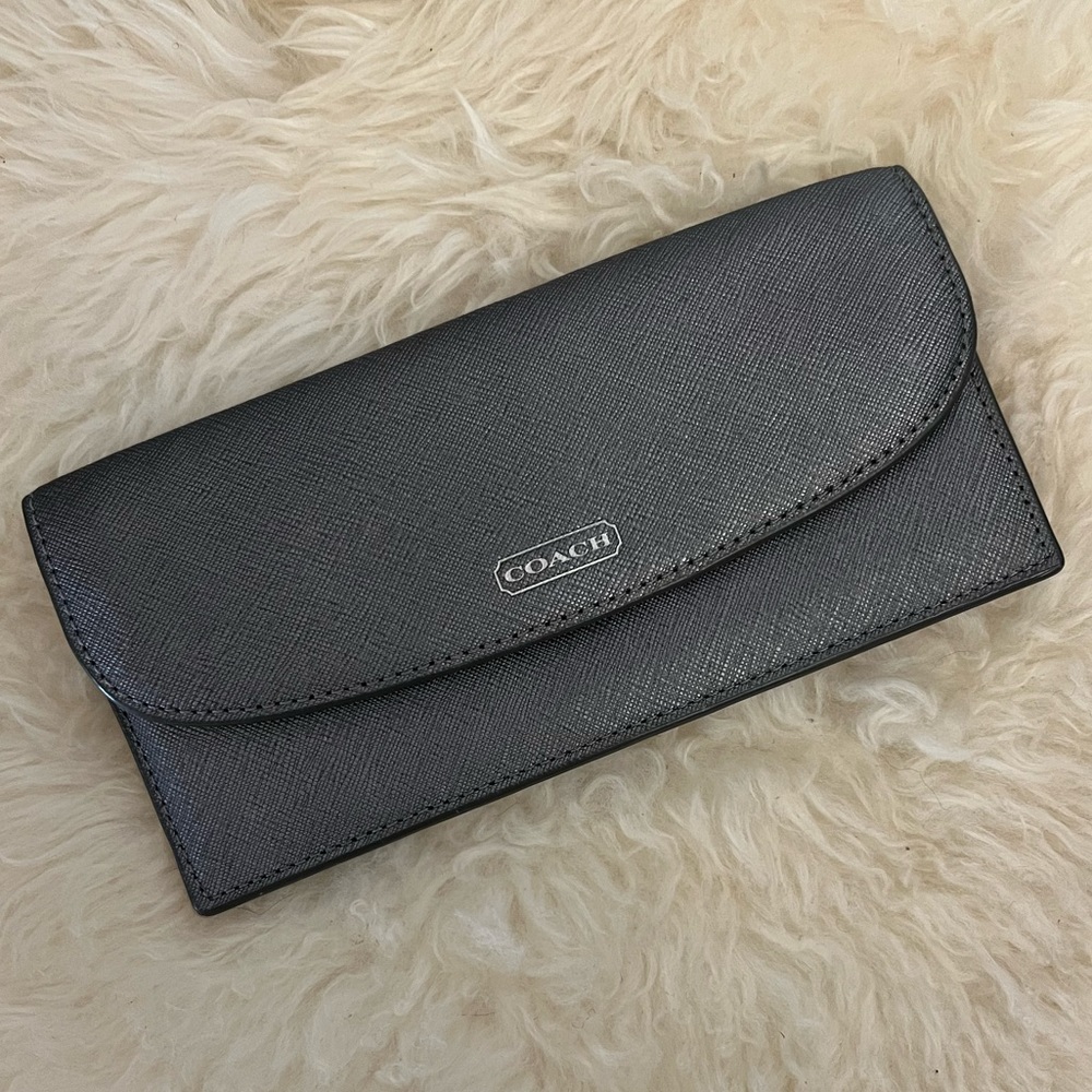 Grey Metallic Leather Coach Wallet